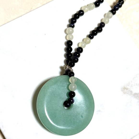 Genuine Gemstone Green Aventurine Donut Pendant & Prehnite Beaded Necklace - Picture 5 of 15
